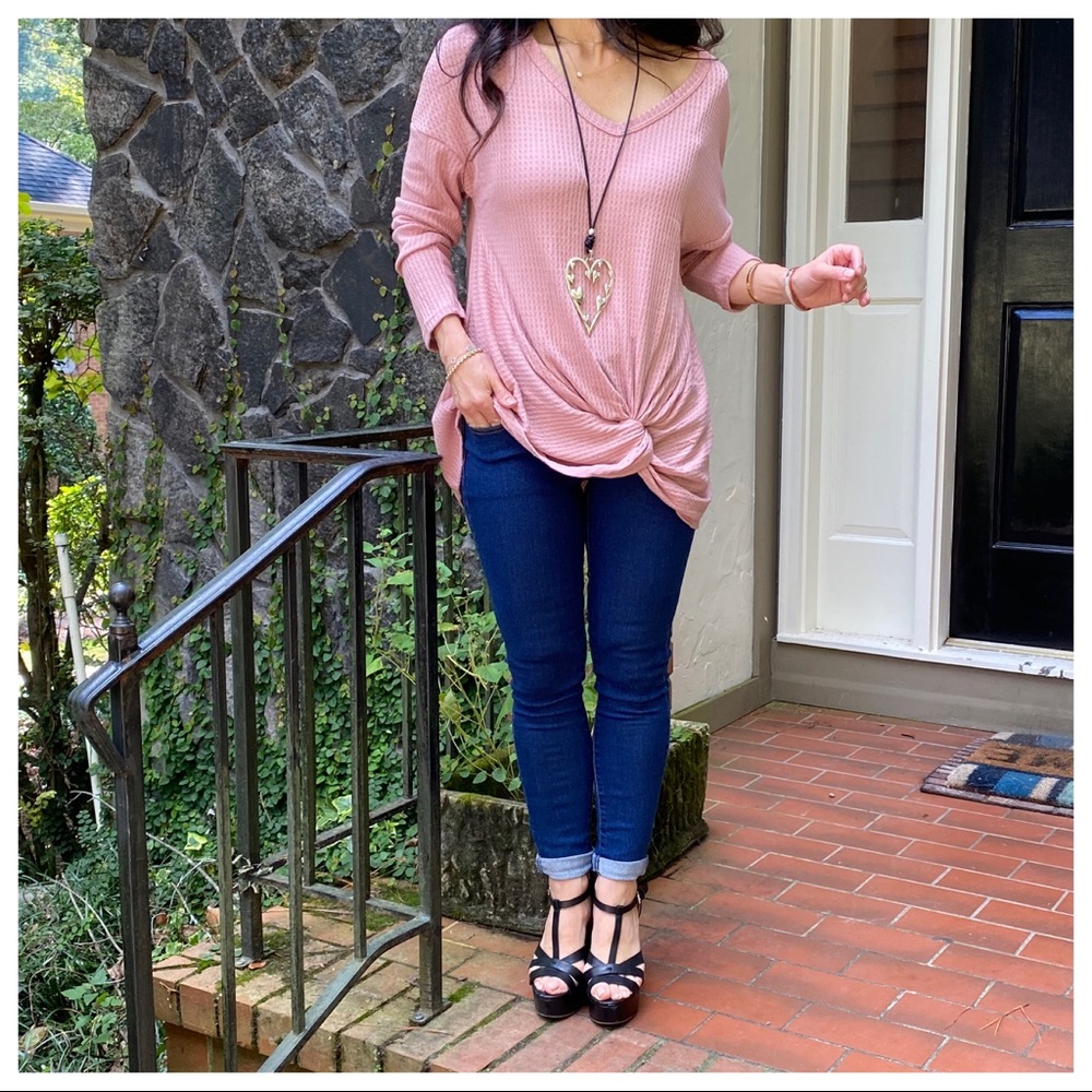 Waffle knit long sleeve tunic with front twist - Picture 9 of 9